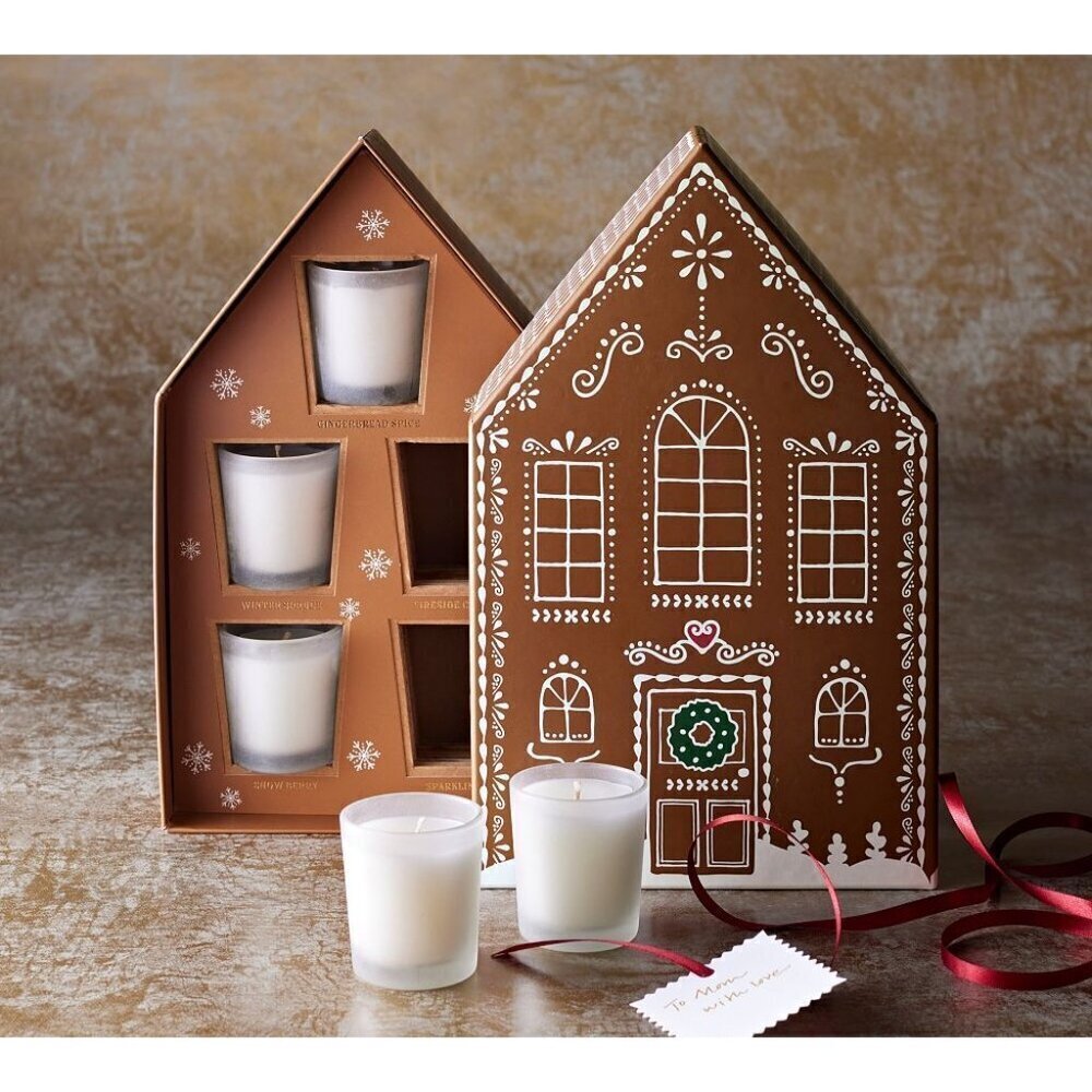Pottery Barn Christmas Classic Holiday Gingerbread House Votives - Set of 5